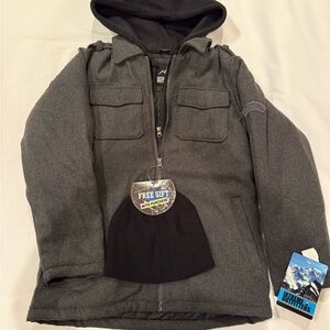 Youth Boys Gray Pea Coat with Hood